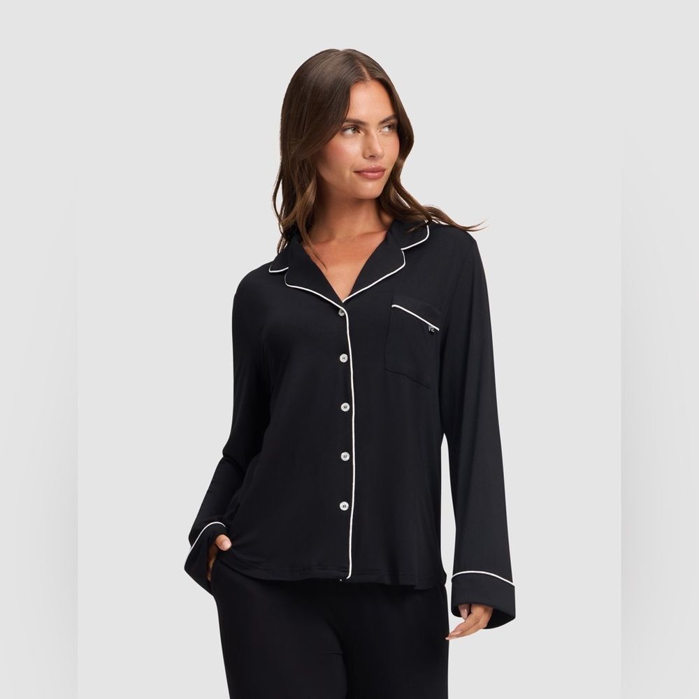 Cozy Earth Women Bamboo‎ Stretch-Knit Long Sleeve Pajama Top Black Medium NWT